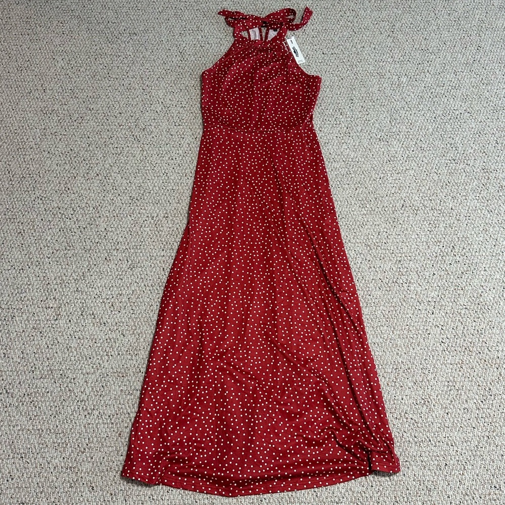 New With Tags Red Polka Dot Halter Maxi Dress - Picture 3 of 8